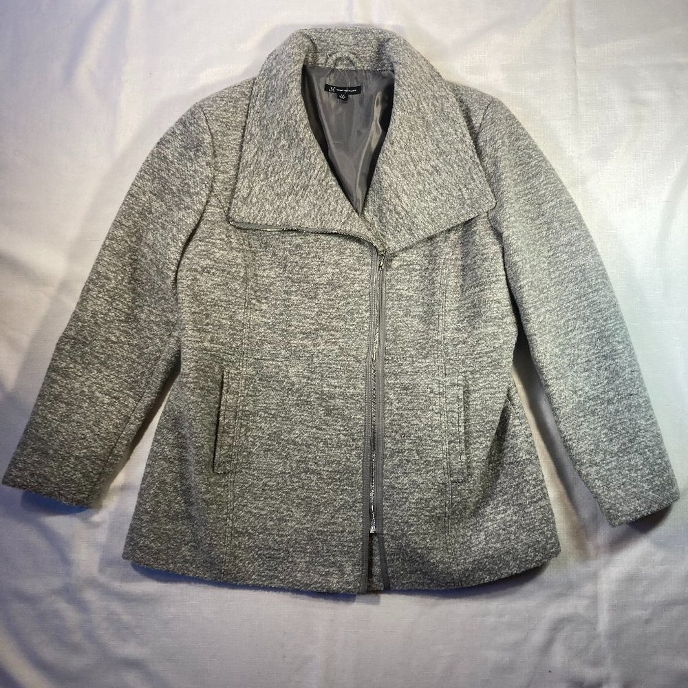 NWT I*N*C International Concepts Wool Blend Zip Front Winter Coat, Grey Size XXL